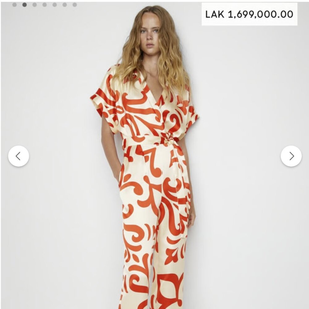 Mango Jumpsuit Printed Satin Jumpsuit in Red | Size Medium